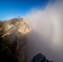 Brocken ghost at sunset in the Crimean mountains