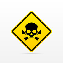 Hazard or warning sign with skull and bones. Toxic and chemical poison symbol. Danger Harmful symbol illustration isolated on white background