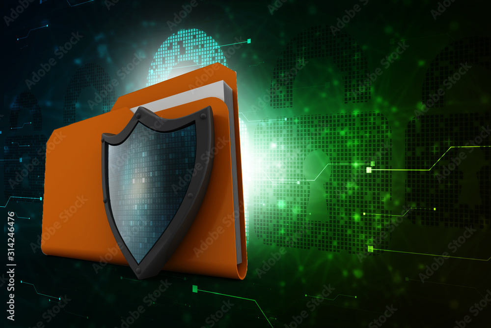 Aufkleber laptop folder with shield. isolated 3d rendering image