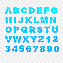 Blue Colored Upper Case Distorted Alphabet Letters and Numbers Collection