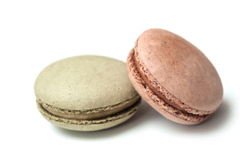 Closeup of french macarons on white background