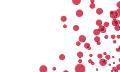 Red candies fly on white space. Chewing gum, sweets or jelly - Advertising Poster. Red blood cells microbiology. Microbes, virus sphere - 3d background illustration. Pathogenic bacteria enter blood