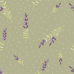 Seamless pattern with lavender flowers. Beautiful violet lavender flowers retro background on purple.