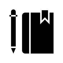 Closed book with pencil vector illustration, solid style icon