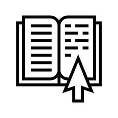 Open book with pointer vector illustration, line style icon