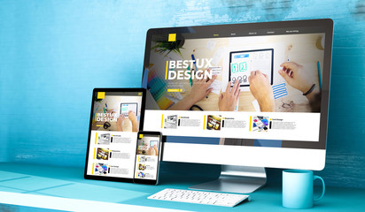 responsive devices with ux design website home on blue studio