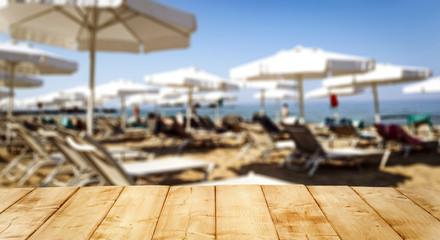Table background of free space and beach landscape 