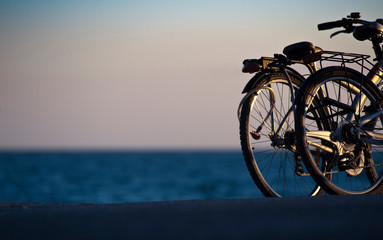 Obraz premium bicycles detail with sea in the background