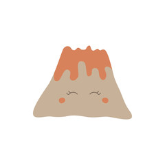 Prehistoric cute volcano with lava vector illustration. Hand drawn volcanic eruption. Isolated.
