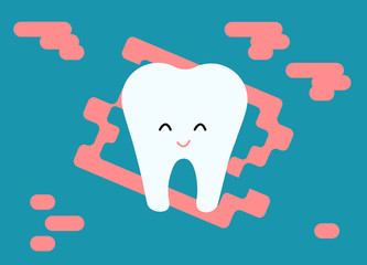 Sweet, cute tooth cartoon character. Vector illustration