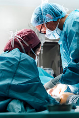 Professional medical team performing surgery at the hospital