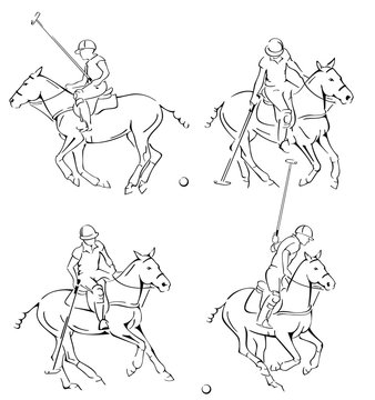 Polo Player Horse and Rider Line Art Icon Set Isolated