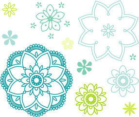 Vector illustration of various floral mandalas.