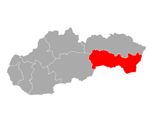 Karte von Kosicky kraj in Slowakei