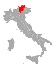 Karte von Trentino-Südtirol in Italien