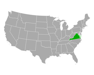 Fototapeta na wymiar Karte von Virginia in USA