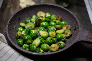 Brussels sprouts  on wooden table