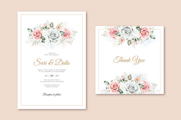 Elegant wedding card template with floral bouquet watercolor