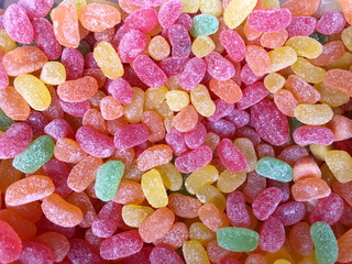 Assorted gummy candies. Top view. Jelly sweets.
