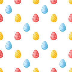 Easter Day - seamless pattern with easter eggs on white background, colorful background or endless texture for textile decoration, ideal for fabric print, wrapping or scrapbooking paper - vector