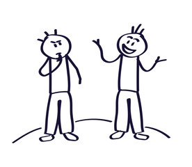 Two people are talking on a white background. Vector illustration.