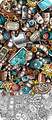 Fototapeta premium Cinema hand drawn doodle banner. Cartoon detailed flyer.