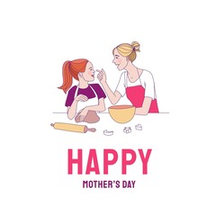 Happy mother's day vector illustration. Mother and daughter cooking together. Greeting card, poster illustration.