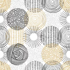 Fototapete Gold abstrakte geometrische Niedliche handgezeichnete Doodle Kreise nahtlose Muster, abstrakter und moderner Hintergrund, ideal für Textilien, Banner, Tapeten, Verpackung - Vektordesign