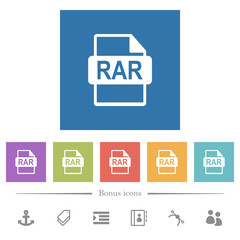 RAR file format flat white icons in square backgrounds