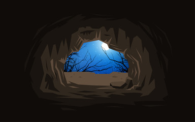Cave on the cliff in the night	
