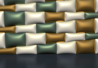 Abstract background wall of pillows with floor in strict shades. 3D Rendering