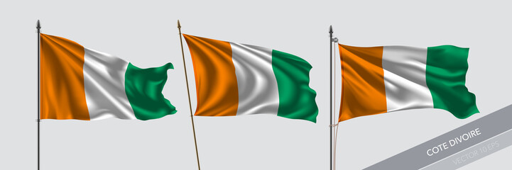 Set of Cote D'Ivoire waving flag on isolated background vector illustration