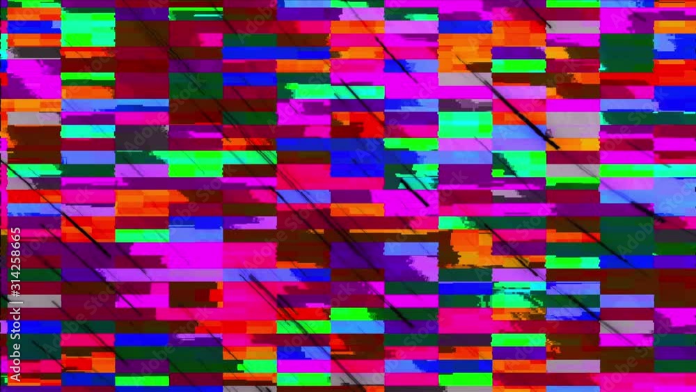 Poster computer generated glitch. 3d rendering video error, pixel multi-colored zigzags noise