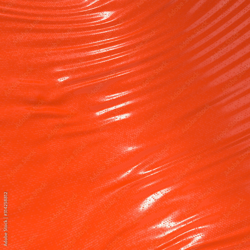 Wall mural abstract and shiny red luxury silk cloth in shape of liquid wave with folds. satin or velvet materia