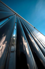 Closeup of vacuum tubes from solar water heating system.