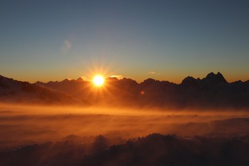 Fototapeta na wymiar Sunset on ELBRUS Mount 
