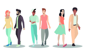 Fototapeta premium A collection of young people of different nationalities who are walking and talking. Ideal for advertising and presentations.