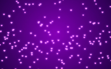 Valentine day pink hearts on purple background.