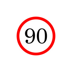 90 speed limitation road board sign. Vector illustration isolated on white background