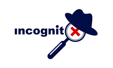 Incognito vector concept magnifying glass with hat like a spy, criminal hiding his person, against law illegal man, unidentified person.