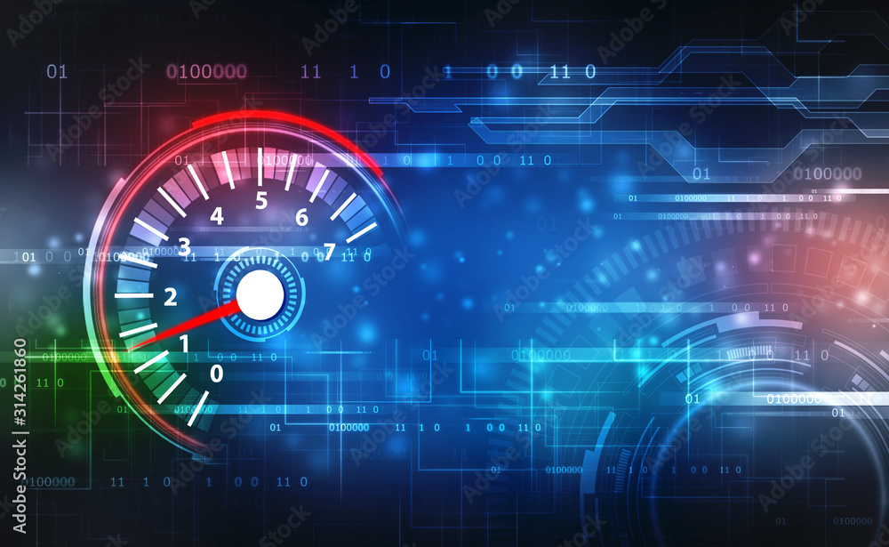 Poster speed motion background with fast speedometer car. racing velocity background, digital abstract spee