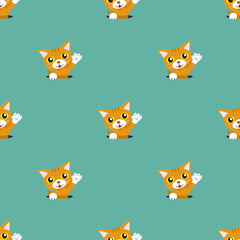 Obraz premium Vector cartoon character cute tabby cat seamless pattern background for design.