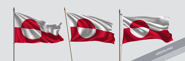 Set of Greenland waving flag on isolated background vector illustration
