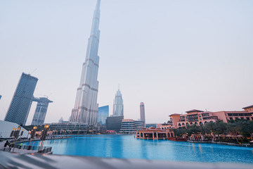 Fototapeta premium Cityscape of Dubai Downtown. Burj Khalifa building. Tallest skyscrapper in the world.