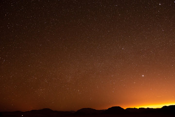 Clear star night in Wadi Rum desert in Jordan