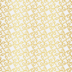 A seamless vector pattern with golden linear ornament on a light background. Decorative elegant surface print design. Great for backgrounds, cards, invitations, fabrics, and gift wrap.