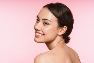 Beauty portrait of a beautiful young topless brunette woman