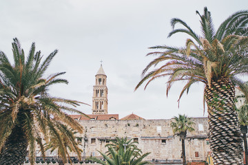 Fototapeta na wymiar Tower of Diocletian palace near Split promenade, Croatia.
