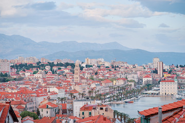 Naklejka na ściany i meble Beautiful cityscape with red tiled roofs of Split old town, Croatia.