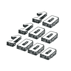 Numbers ten, hundred, thousand, 10, 100, 1000 one thousand, Anniversary sign grunge style.